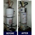 Before and after images of a Riverisde water heater replacement.